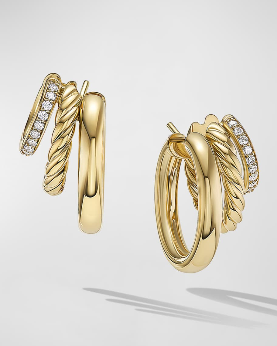 David Yurman DY Mercer Earrings with Diamonds in 18K Gold, 19.8mm, 0.85"L | Neiman Marcus