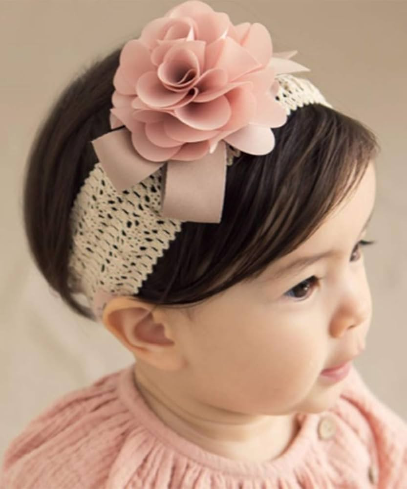 Denifery Baby Girls Cute Headband Elastic Lace Hair Band Pink Flower Headband Hair Accessories | Amazon (US)