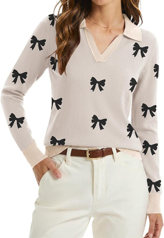 Zeagoo Womens Sweaters Long Sleeve Polo Shirts V Neck Business Casual Tops | Collared Pullover Wo... | Amazon (US)