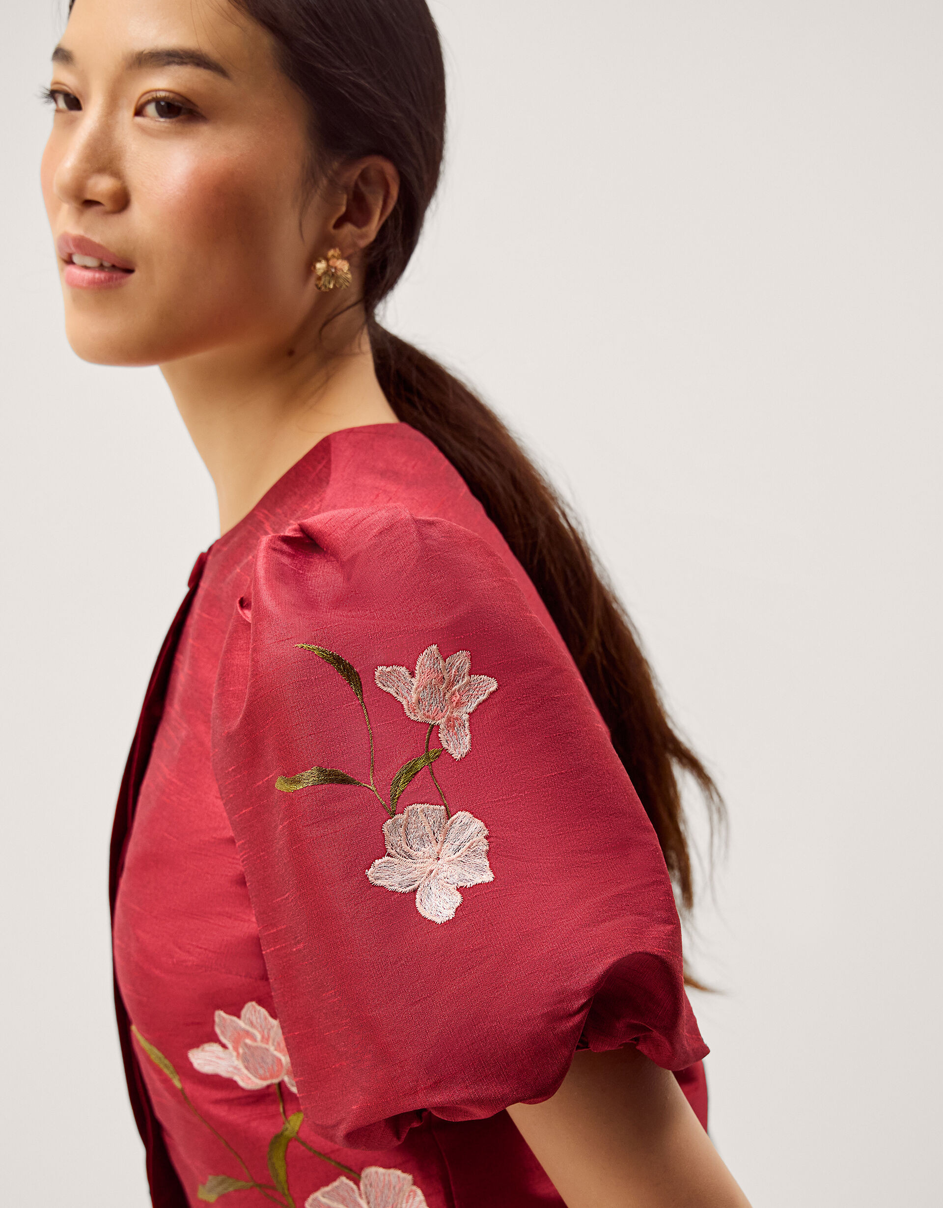 Anya Puff Sleeve Floral Embroidered Jacket Pink | Monsoon (UK)