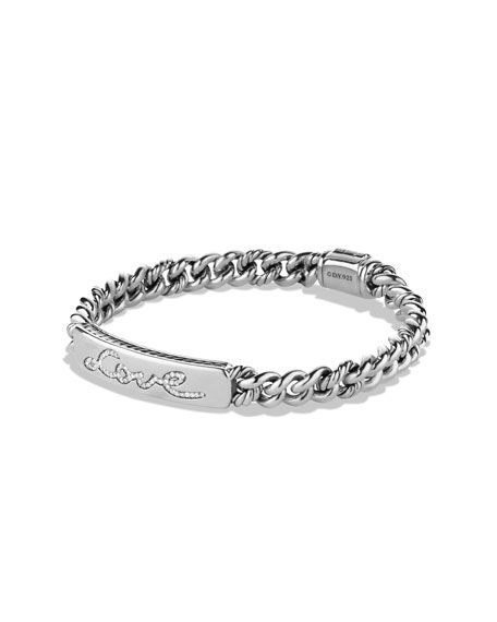 Petite Pavé Curb Link Love ID Bracelet with Diamonds | Neiman Marcus