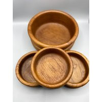 Vintage Genuine Teak Thailand Wood Salad Bowl Set Wooden Bowls Large Serving Natural Boho Serveware 4 Piece | Etsy (US)