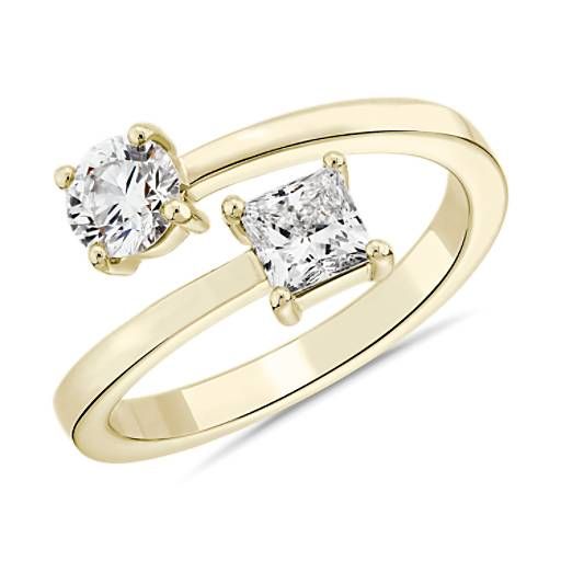 LIGHTBOX Lab-Grown Diamond Round & Princess Bypass Ring in 14k Yellow Gold (1 ct. tw.) | Blue Nil... | Blue Nile
