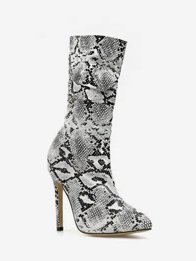 Sexy Snakeskin Print Stiletto Heel Mid Calf Boots | ZAFUL (Global)