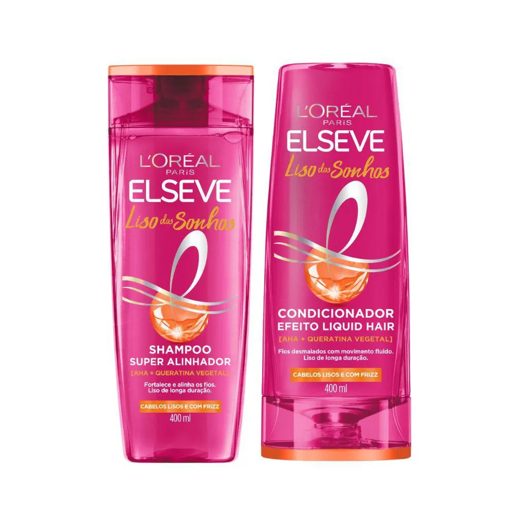Kit Elseve Liso Dos Sonhos Aha + Queratina Vegetal Shampoo 400Ml + Condicionador 400Ml (2 Produtos) | DrogaRaia (BR)