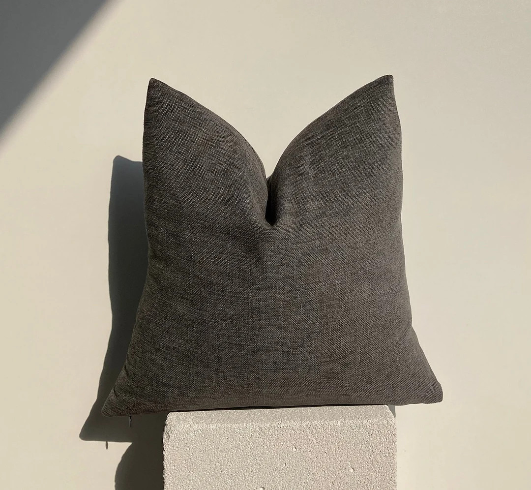 Gray Textured Linen Pillows Cover, Luxury Charcoal Gray Linen Pillow Cover, Thick Gray Pillows, G... | Etsy (US)