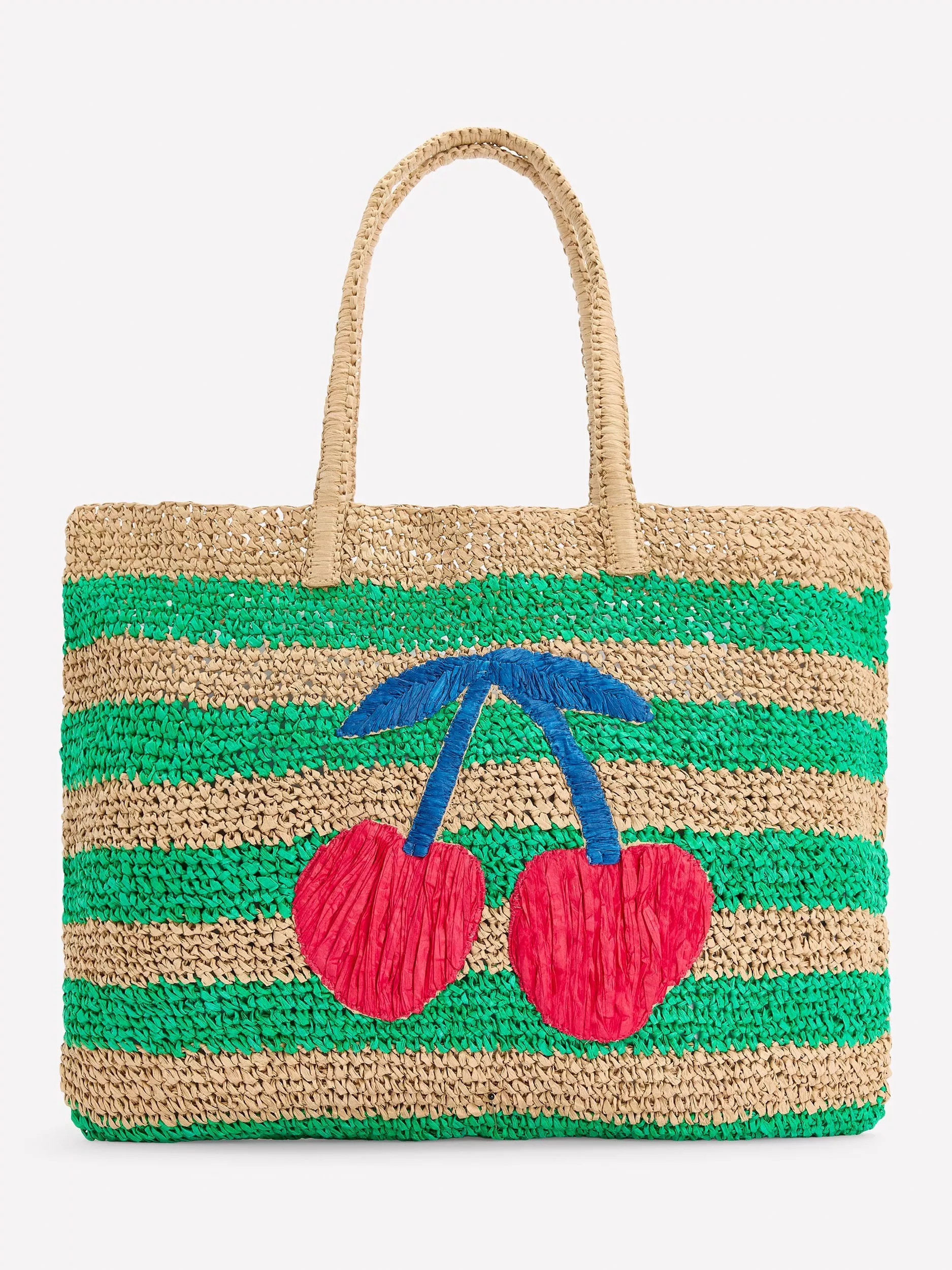 BodenCherry Raffia Holiday Tote Bag, Tan/Multi | John Lewis (UK)