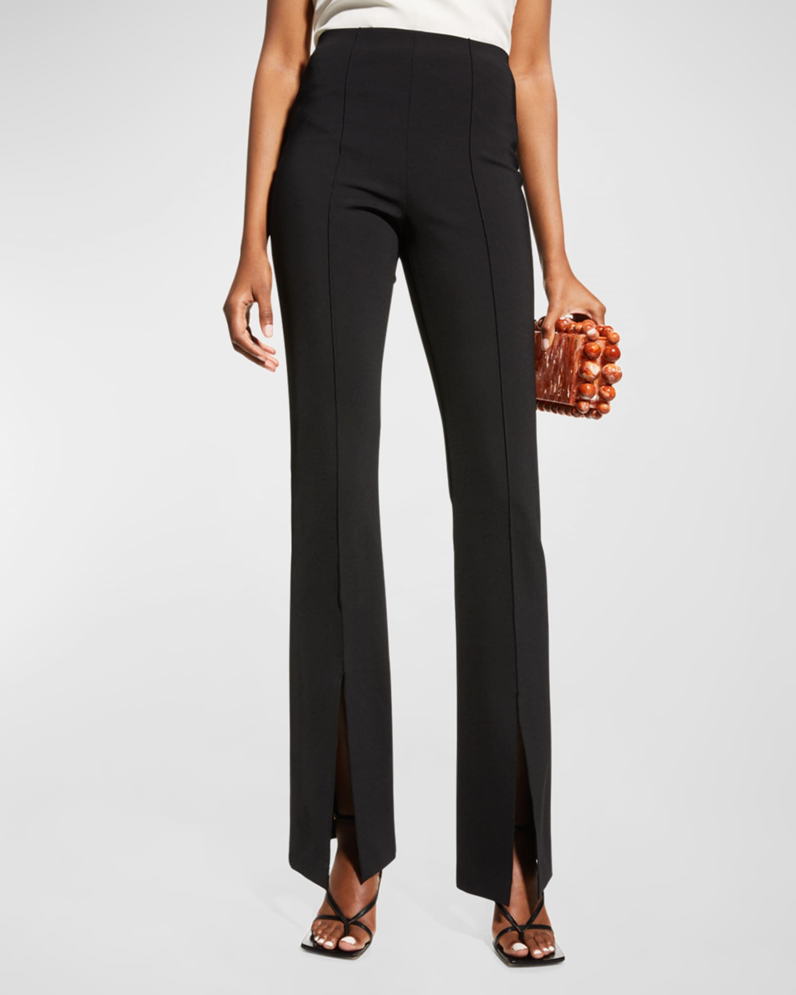 Alice + Olivia Emiko Slit-Cuff High-Waisted Pants | Neiman Marcus