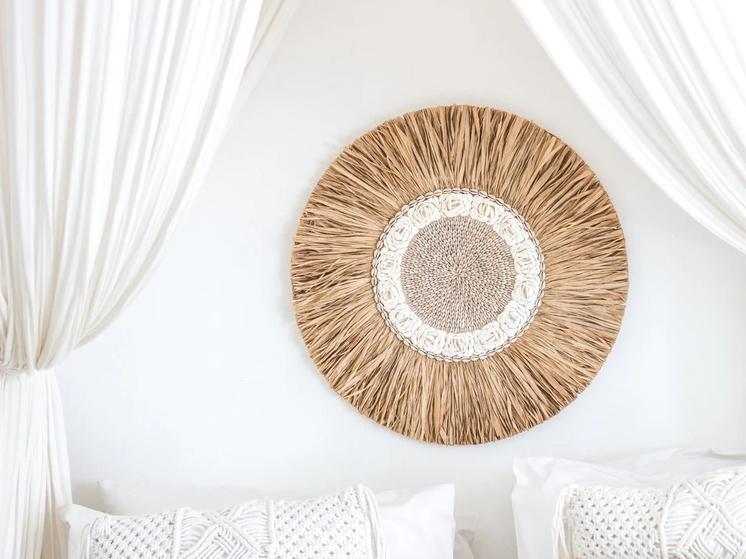 Tropical Wall Decoration Boho With Shells From Bali, Wall Hanging Boho Raffia, Boho Deco Wall - E... | Etsy (US)