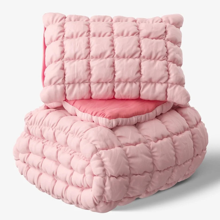Mainstays Kids Pink Solid Puffy Comforter Set, Twin, 2 Pieces | Walmart (US)