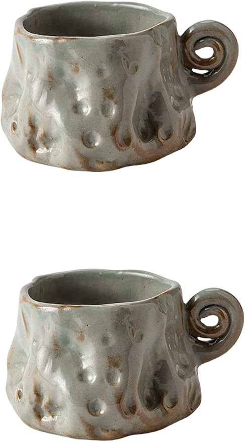 2-pcs Handmade Ceramic Glaze-Changing Coffee Cups, Couple Set, Retro Irregular Shaped Mugs (90ML,... | Amazon (US)