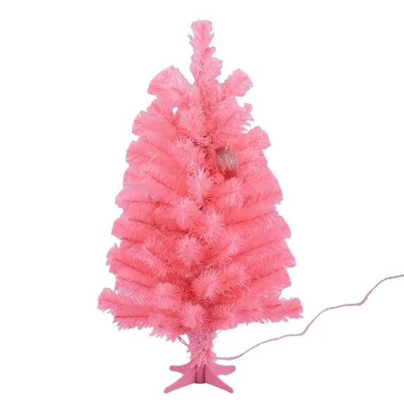 24" Mini Pre-Lit Pink Artificial Christmas Tree with 35 Warm White LED Lights and Stand, by Holid... | Walmart (US)