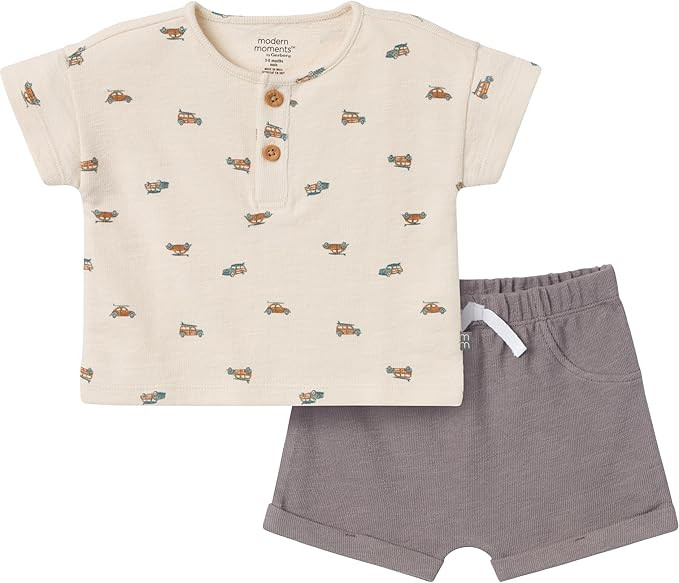 Modern Moments by Gerber Baby Boys 2 Piece Short Sleeve Henley Shirt Shorts | Amazon (US)