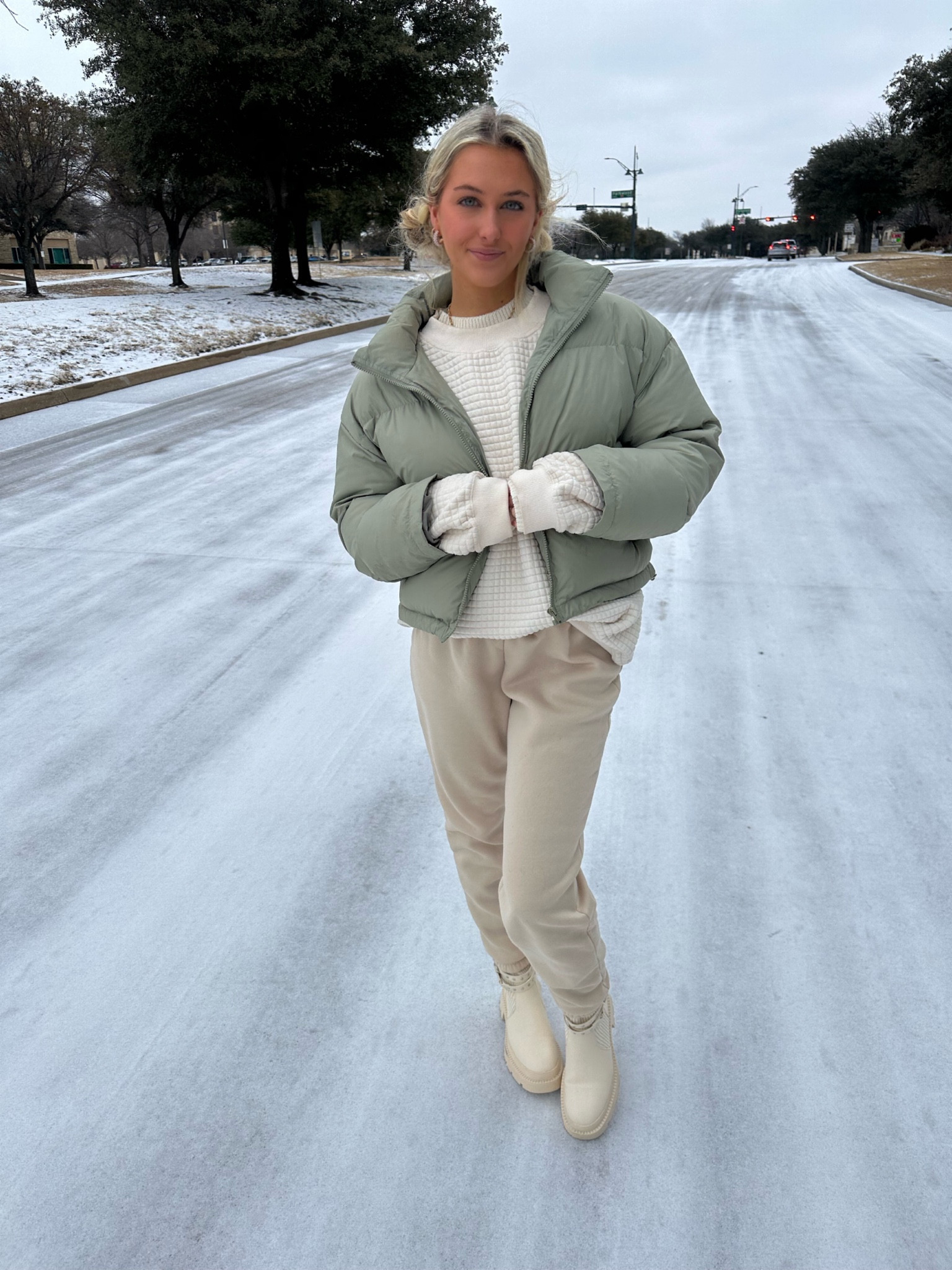 Warm winter outfit! Jacket, crewneck, shoes, jewelry 

#LTKSeasonal #LTKbeauty