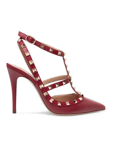 Valentino - Valentino Garavani The Rockstud Textured-leather Pumps - Crimson | NET-A-PORTER (US)