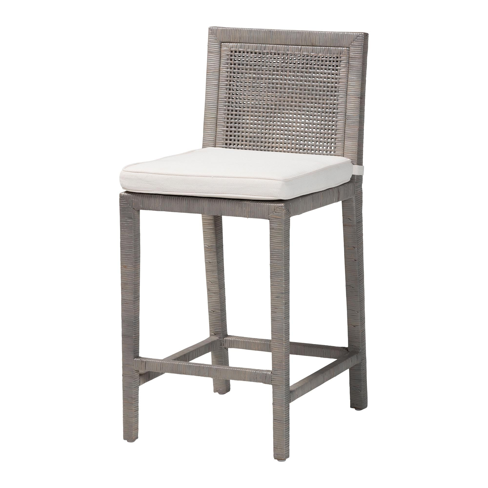 bali & pari Sofia Rattan Seatings with Mahogany Wood Frame - Handwoven Wicker Chairs with Removable Cushion, Counter Height, French Grey | Amazon (US)