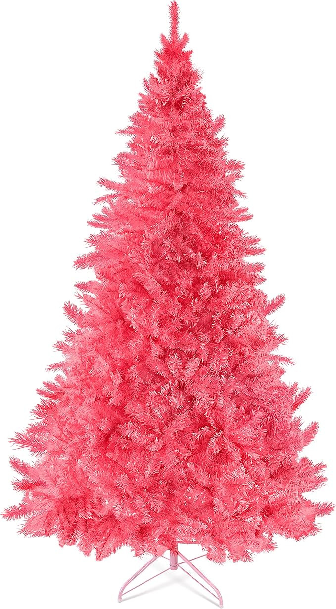 Prextex 6 Feet Pink Christmas Tree - Premium Artificial Spruce Hinged Pink Christmas Tree Lightwe... | Amazon (US)