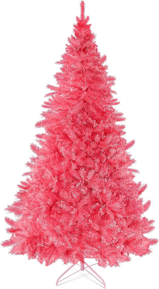 Prextex 6 Feet Pink Christmas Tree - Premium Artificial Spruce Hinged Pink Christmas Tree Lightwe... | Amazon (US)