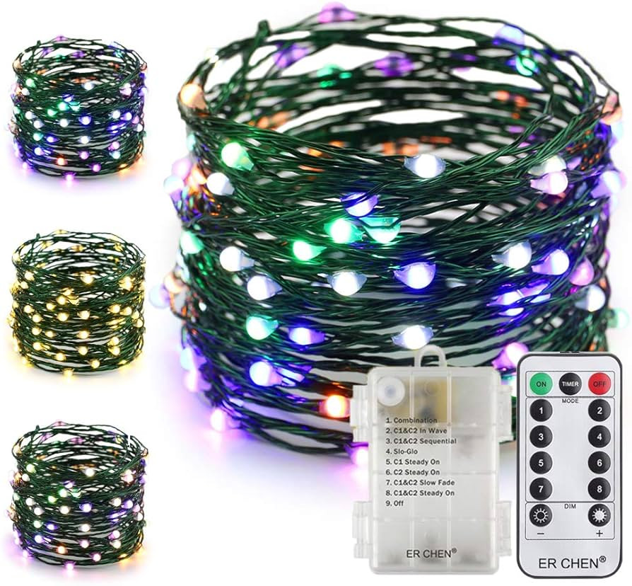 ER CHEN Battery Operated Fairy String Lights with Remote Timer, 33Ft 100 LED Color Changing 8 Mod... | Amazon (US)
