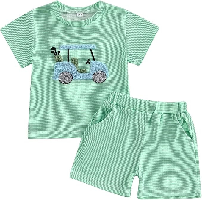 Toddler Baby Boy Golf Outfit Short Sleeve Golf Cart Polo T Shirts Top and Shorts Set 2Pcs Golf Th... | Amazon (US)