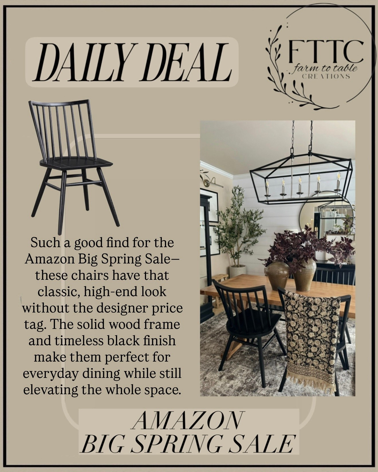 Solid Wood Black Dining Chairs | Amazon Big Spring Sale Find

Follow @farmtotablecreations on Instagram for more home finds and styling ideas.

Such a good find for the Amazon Big Spring Sale—these chairs have that classic, high-end look without the designer price tag. The solid wood frame and timeless black finish make them perfect for everyday dining while still elevating the whole space.

#diningchairs #diningroom #kitchenchairs #diningroomfurniture #amazonhomefinds

#LTKSaleAlert #LTKHome