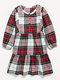 Long-Sleeve Button-Front Plaid Swing Dress for Girls | Old Navy (US)