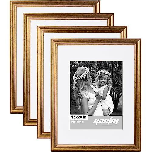 Yaetm 16x20 Gold Picture Frame Matted to 11x14 Set of 4, 1.4" Wide Molding & Rustic Golden 16x20 Frame for Wall Gallery, Home and Office, Wall Mount, 4 Pack | Amazon (US)