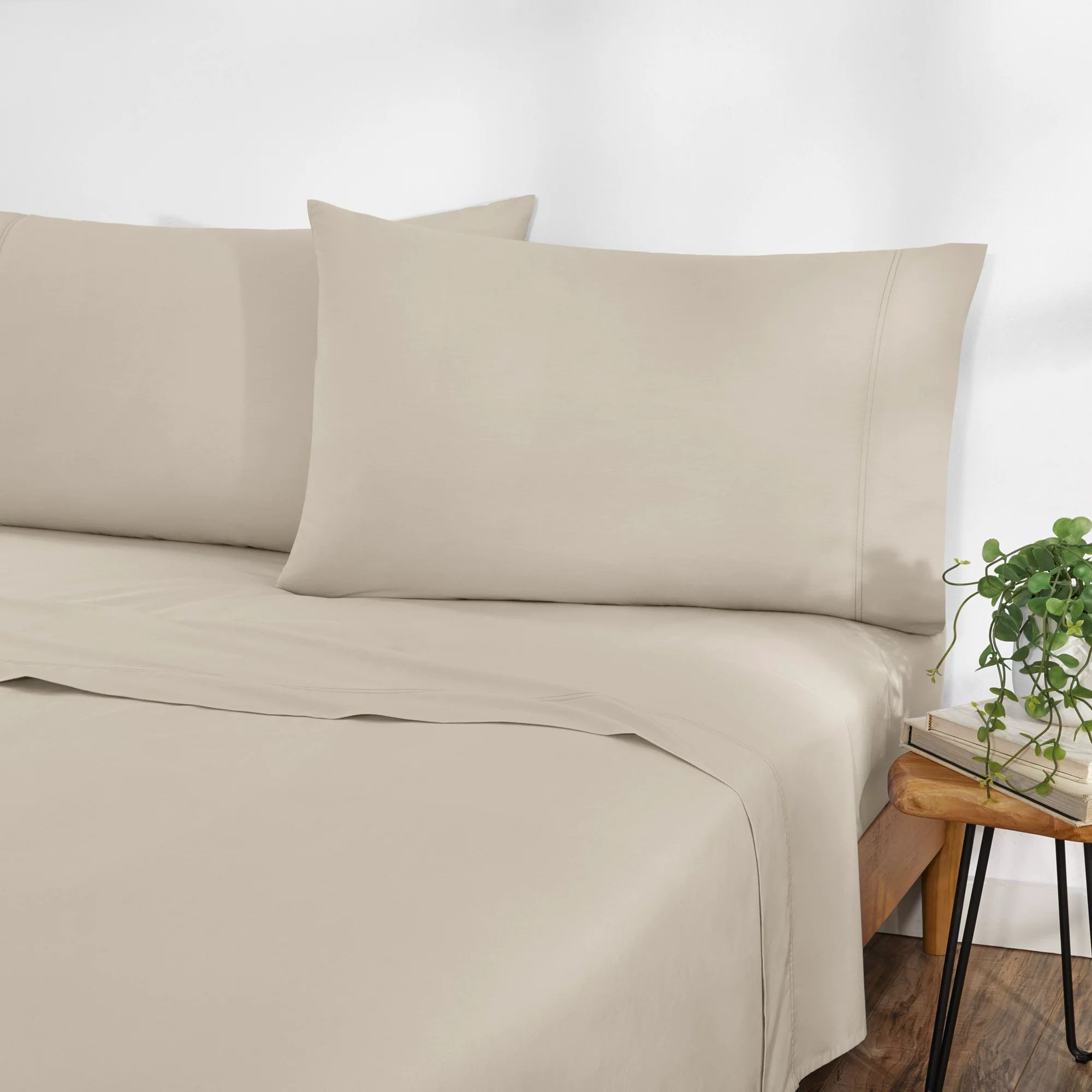 Gap Home Solid Percale Easy Care Sheet Set, Deep Pocket, Queen, Khaki, 4-Pieces | Walmart (US)