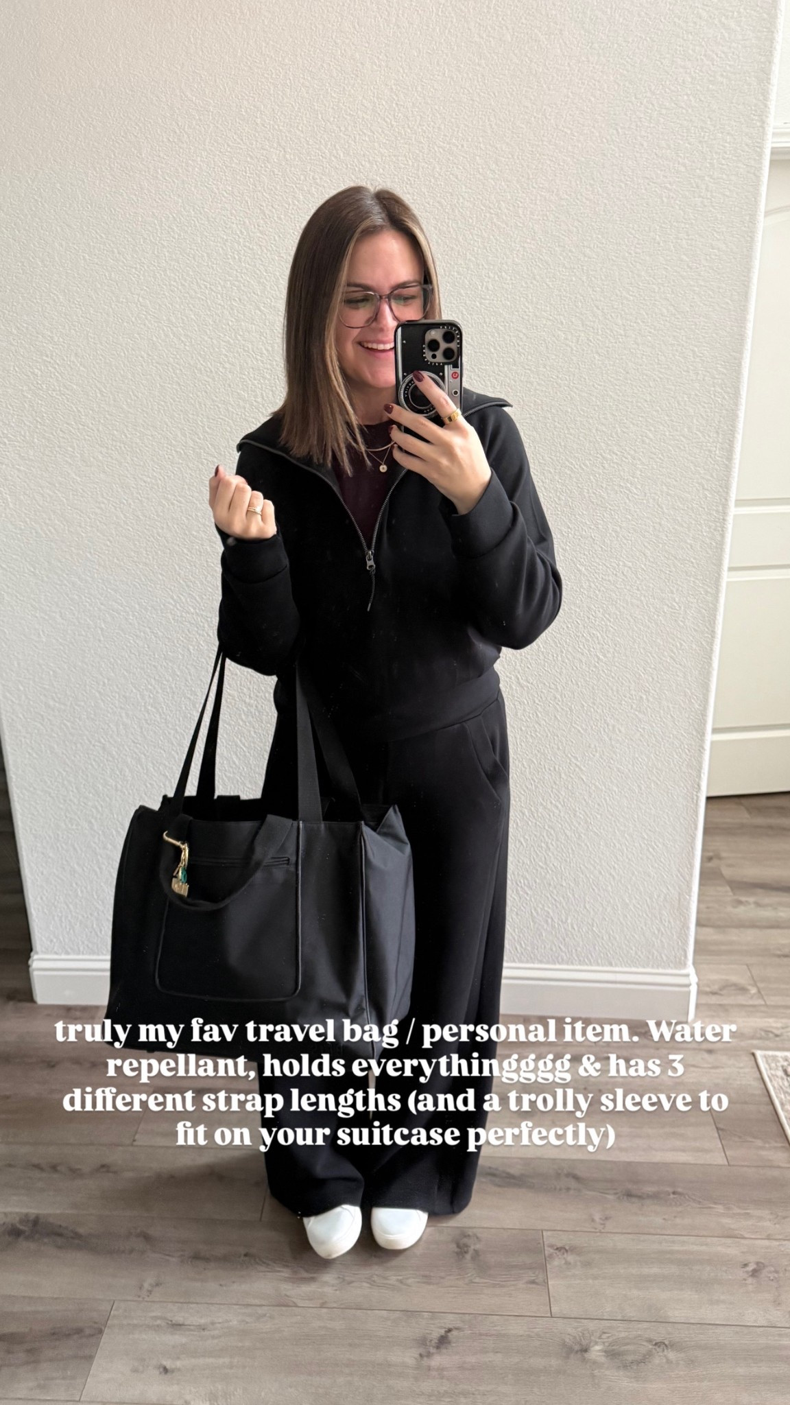 Travel bag & travel outfit 

XL top & pants, large tshirt 
Spanx code: CourtneyHxSpanx 
Waterproof sneakers, 10 (true size)

#LTKootd #LTKTravel #LTKMidsize