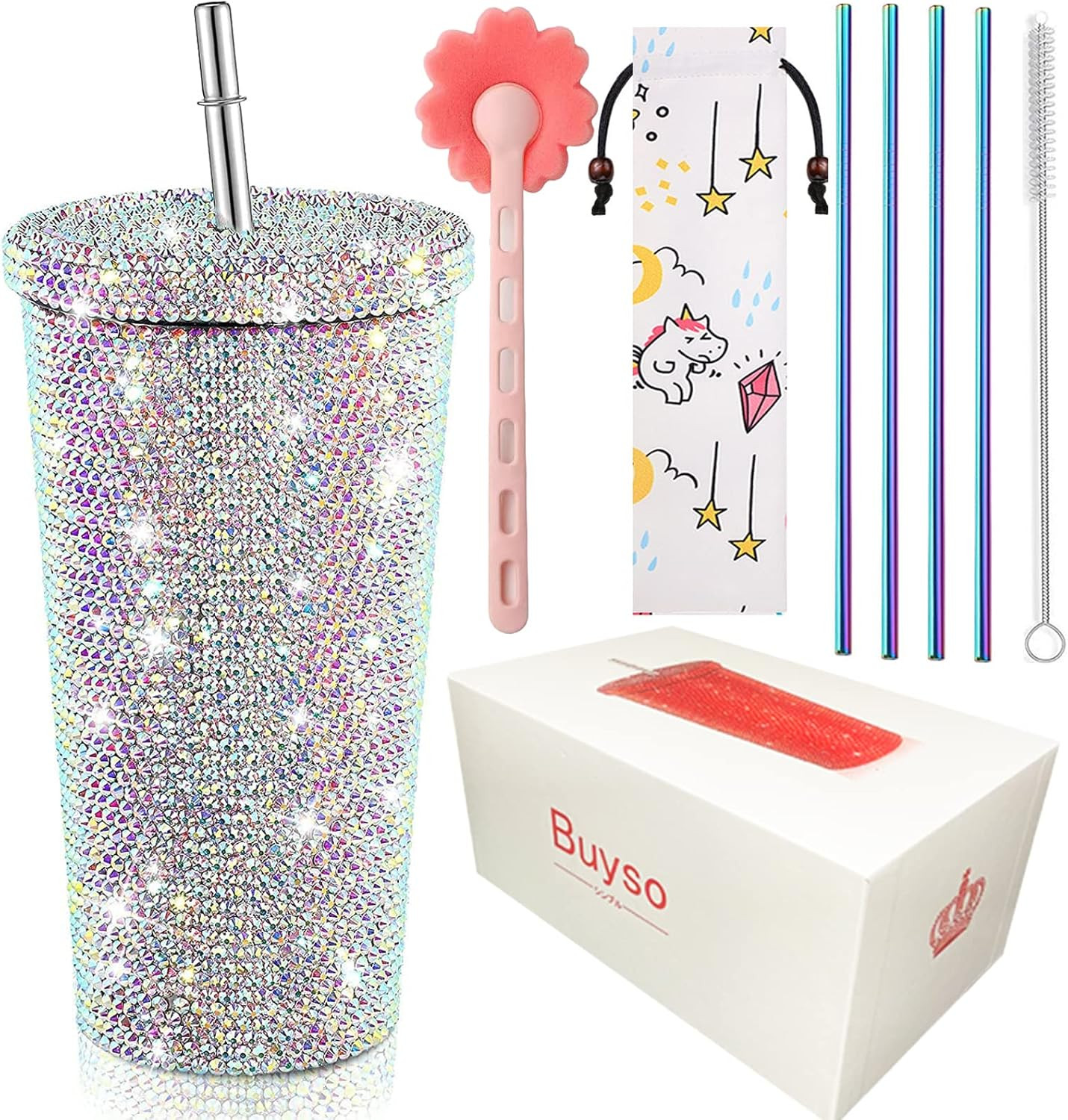 Bling Cup Studded Rhinestone Tumbler Glitter Cups with Lid Stainless Steel Vacuum Thermal with St... | Amazon (US)