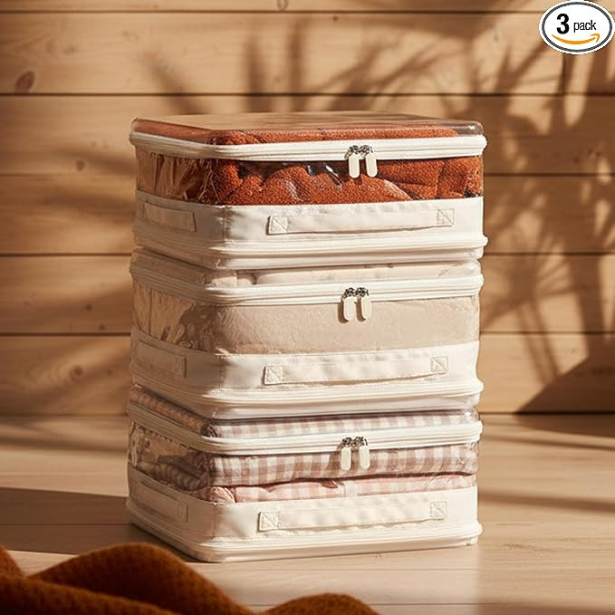 3 Pack Sheet Organizers And Storage, Double Side Clear Hard Shell Window. Expandable Blanket Stor... | Amazon (US)