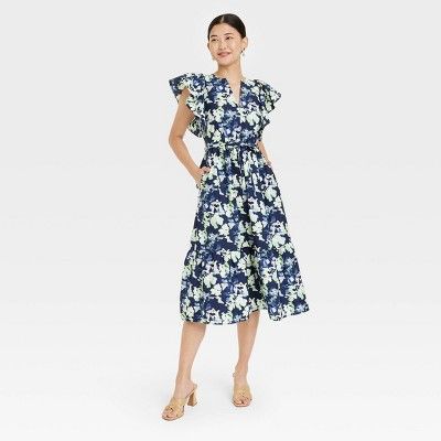 Women's Flutter Short Sleeve Poplin Tiered Midi Dress - A New Day™ | Target