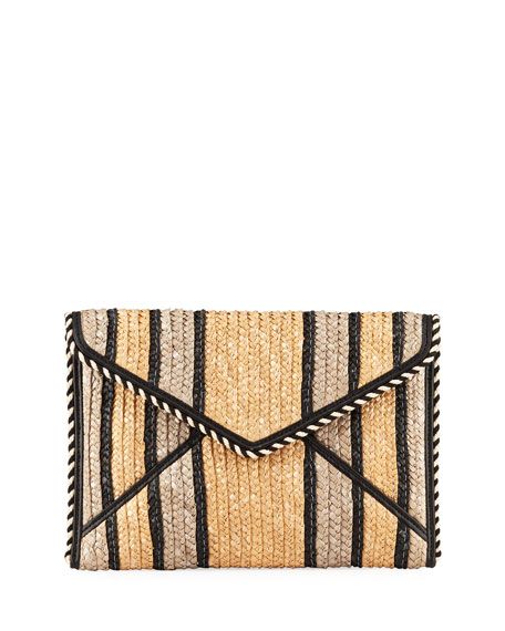 Rebecca Minkoff Leo Striped Straw Clutch Bag | Neiman Marcus