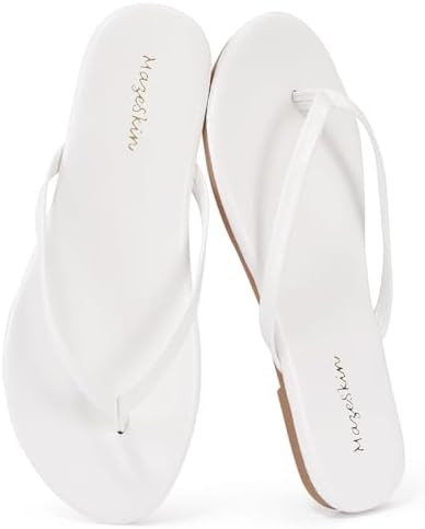 mazeskin Women's Memory Foam Comfortable Flat Thong Sandals Dressy Summer Beach Leather Slide Fli... | Amazon (US)