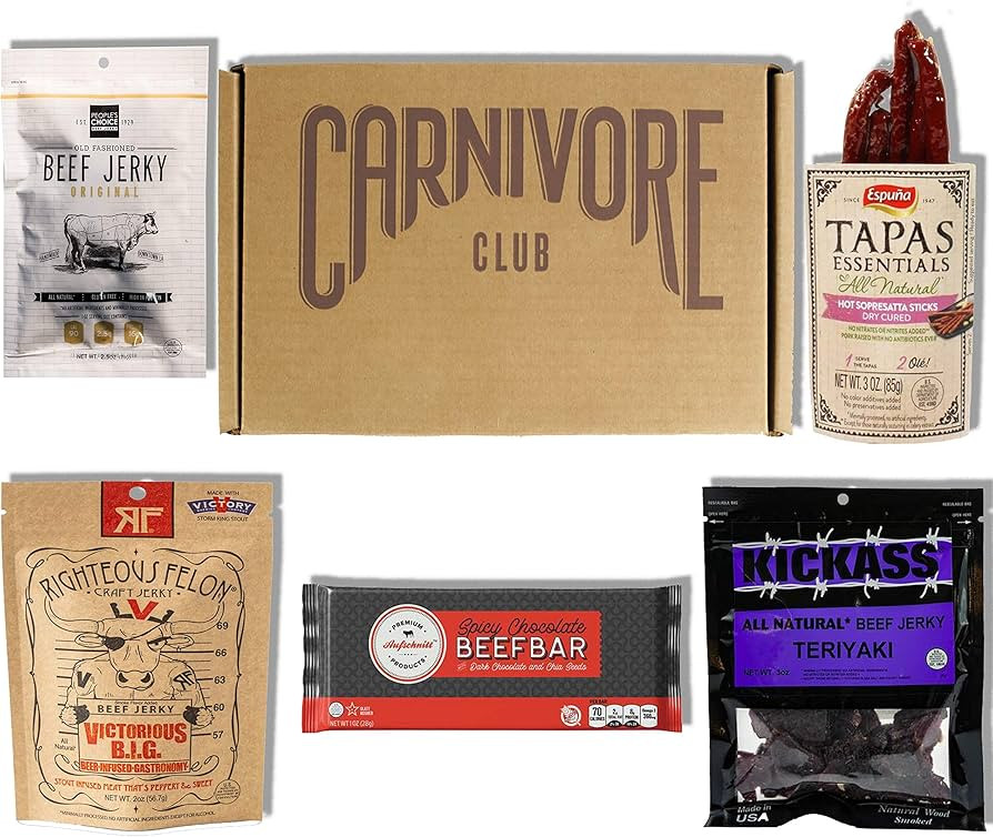 Carnivore Club Beef Jerky Box - Delicious Jerky and Meat Sticks Sampler - 4 to 6 Meat Snacks Jerk... | Amazon (US)