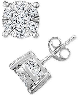 TruMiracle Diamond Stud Earrings (2 ct. t.w.) in 14K White Gold - Macy's | Macy's