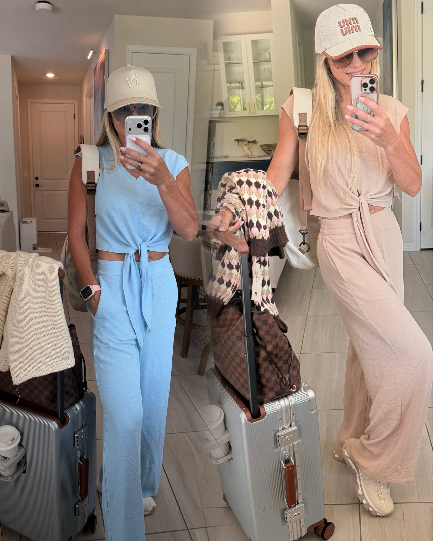 Light and comfy travel outfit ideas. 
 🩵🤍 The blue feels bright and vacation ready while the neutral version feels soft and polished. Both give me exactly what I want from an airport outfit: comfort on the plane and something I can keep wearing after I land.

airport outfit inspiration, matching travel outfits, blue and beige outfits, travel sets women, comfy chic airport outfit, airport fashion 2026, travel day outfit women, sightseeing style, vacation outfit ideas, comfortable wide leg pants

#LTKU #LTKTravel #LTKActive