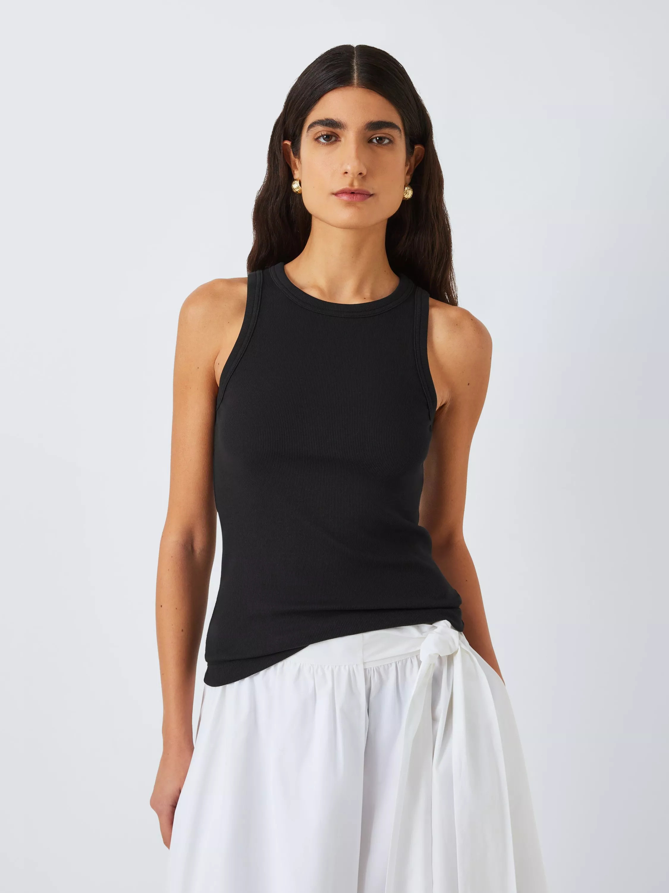 John LewisRibbed Organic Cotton Vest Top, Black | John Lewis (UK)