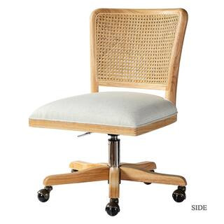 Crisolina Natural Leg Linen Swivel Task Chair with Rattan Back | The Home Depot