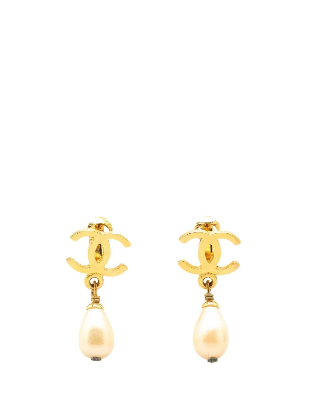 CHANEL Pre-Owned 1995 Gold Plated CC Faux Pearl Drop Clip on Earrings costume earrings | Farfetch Global