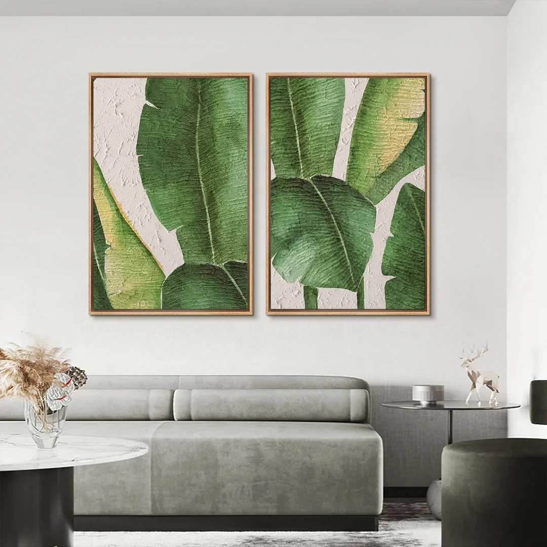 Framed Canvas Wall Art Set, Tropical Banana Leaf Prints, Minimalist Art, Sage Green Wall Art Deco... | Etsy (US)