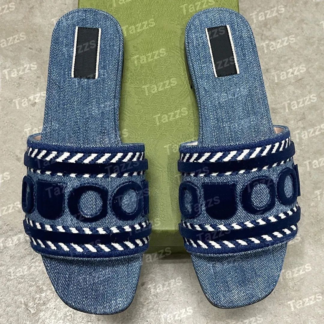 Designer Women Slides Sandals Flat Slippers Platform Denim Beach Jelly Rubber Script Embroidered ... | DHGate