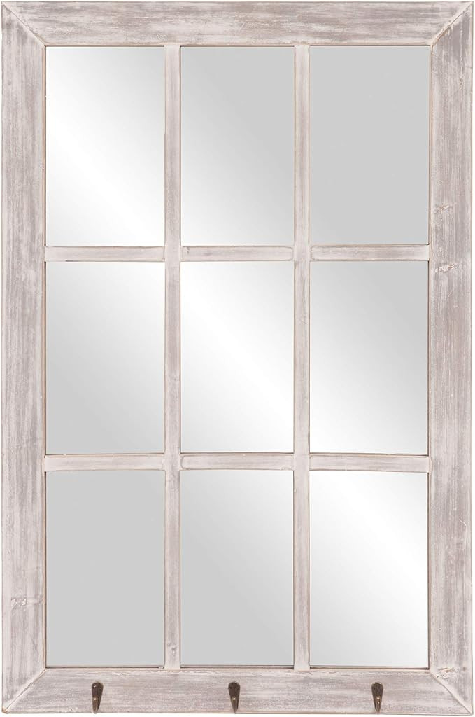 24x36 Gray Wash Windowpane Wall Mirror with Hooks | Amazon (US)