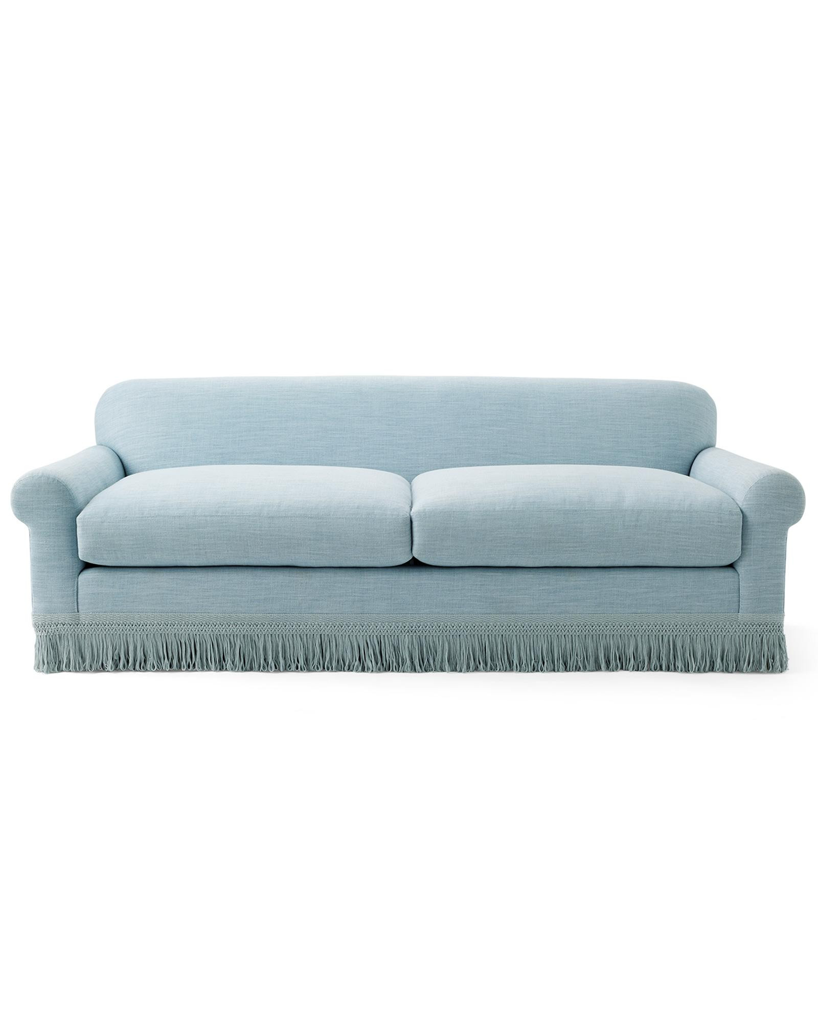 Cambridge Sofa - Coastal Blue Washed Linen with Fringe | Serena and Lily