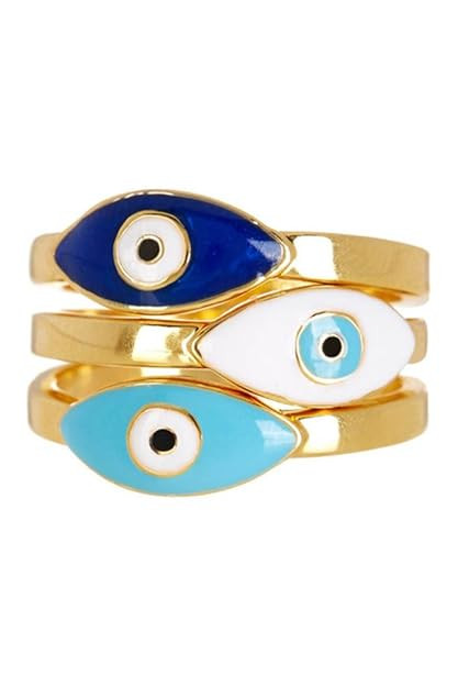 Sterling Forever - Gold Plated 3-Piece Enamel Evil Eye Ring Set in Multiple Colors | Amazon (US)