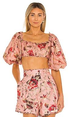 Zimmermann Cassia Scallop Crop Top in Musk Floral from Revolve.com | Revolve Clothing (Global)
