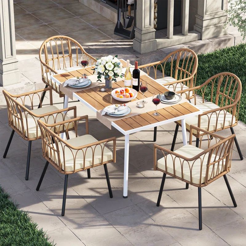 Stromsburg Rectangular 6 - Person Outdoor Dining Set with Cushions | Wayfair North America