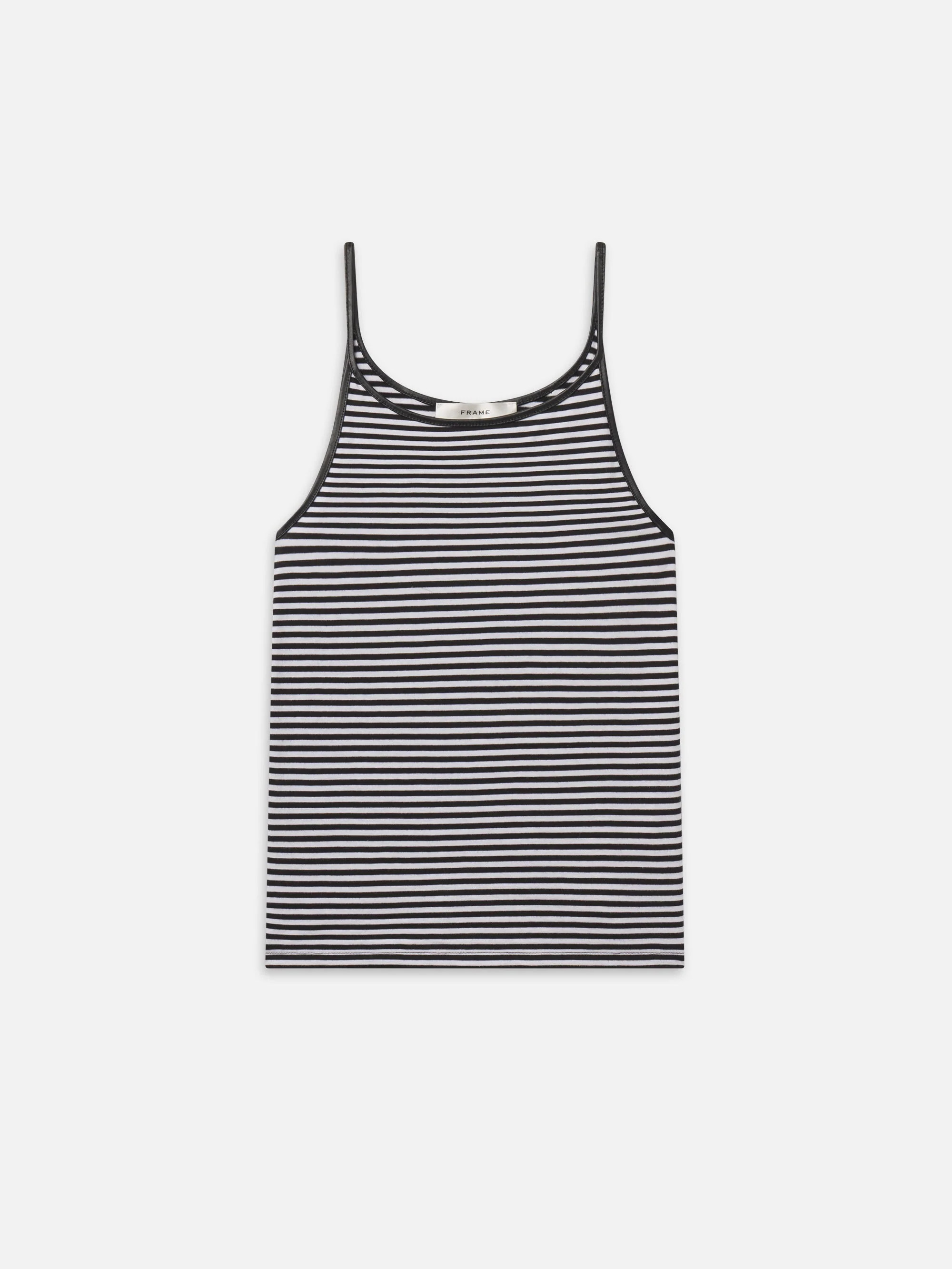 The Leather Trim Tank -- Cream Stripe | Frame Denim