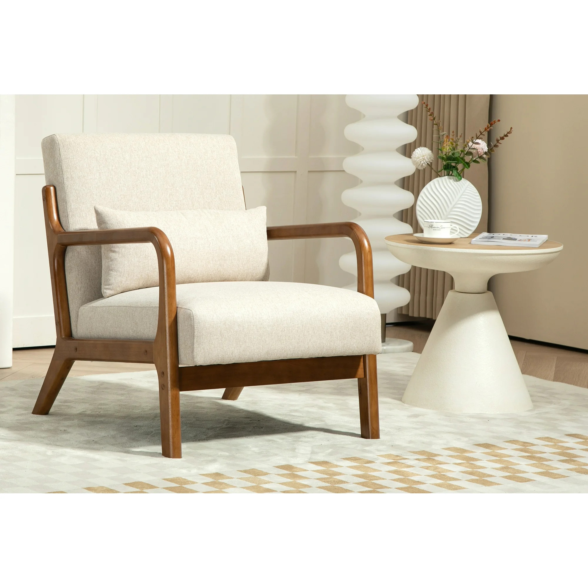 Mainstays Wood Arm Accent Chair, Beige | Walmart (US)