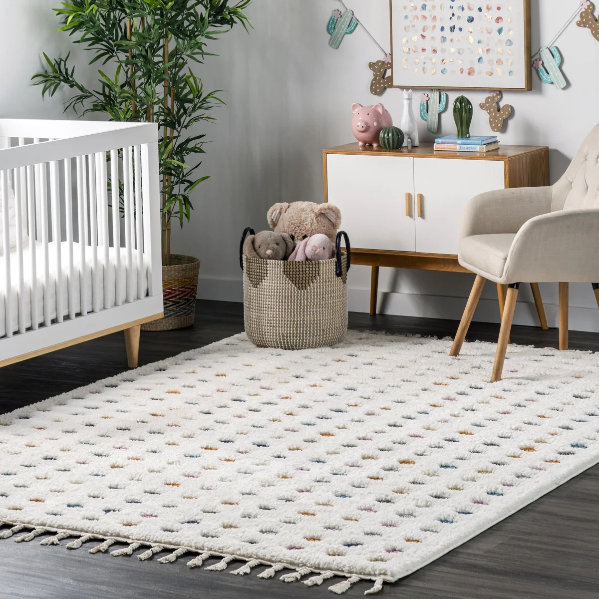 Weishaar Polka Dot Tasseled Shag Kids Nursery Ivory Rug | Wayfair North America